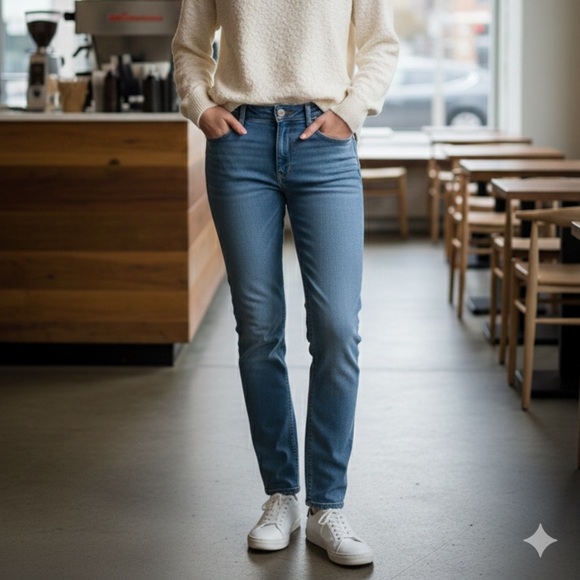 IRIS & INK Denim - IRIS & INK ($180) Classic Straight Leg Blue Jeans Size 27 High Rise Denim